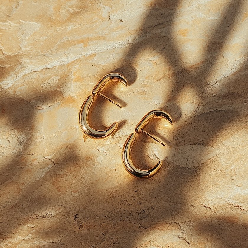 Gold Tone Curved Hoop Earrings - Image 3