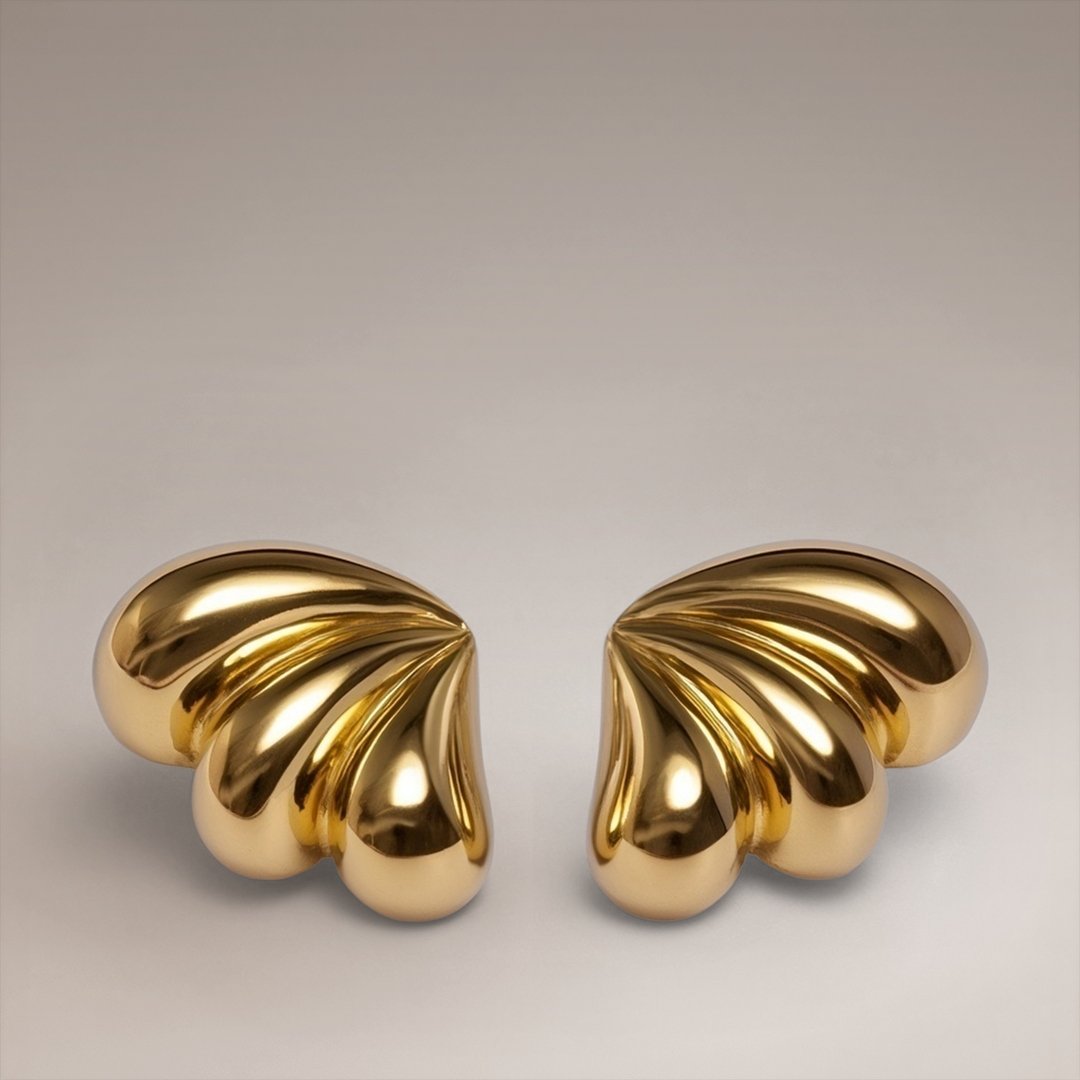 Gold Tone Shell Earrings Pair
